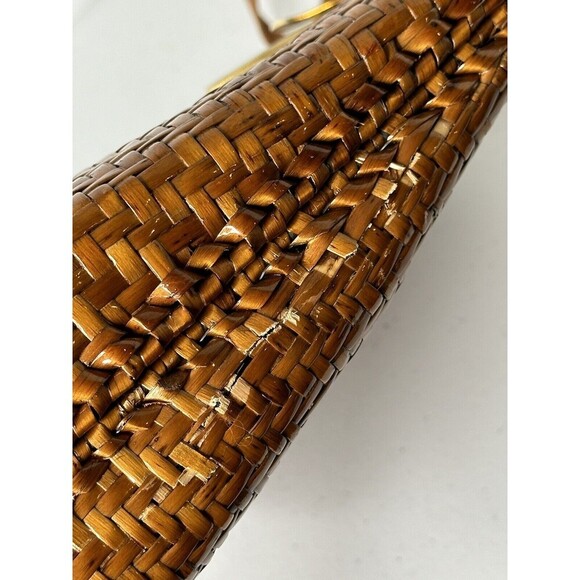 Vintage Brown Wicker Clutch Purse Crossbody Italy Rattan Bamboo Gold Hardware - Picture 16 of 16